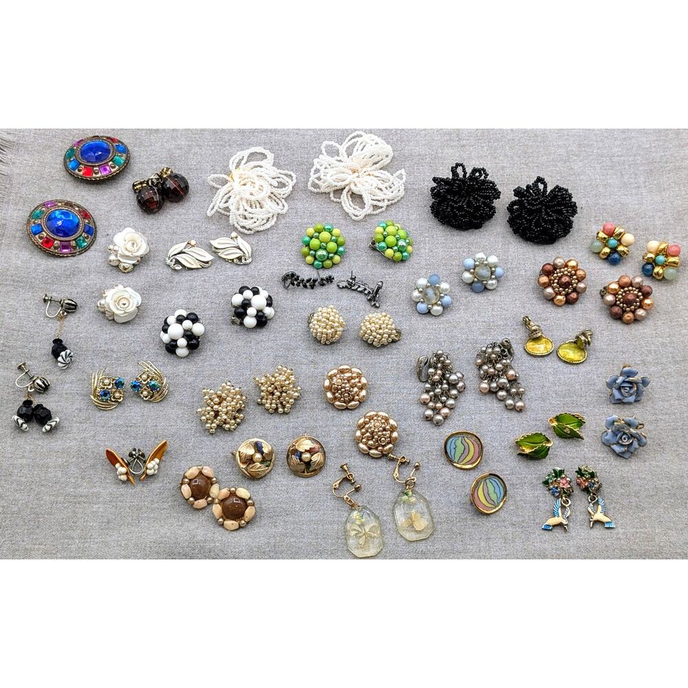 Lot of 27 Pair Vintage Clip On Screw Back Many 'Japan' Earrings